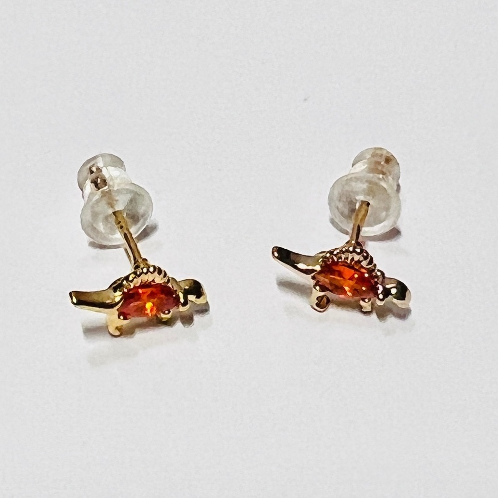 Dainty Dinosaur Series: Red Crystal CZ Spinosaurus Dinosaur Gold Plated Earrings